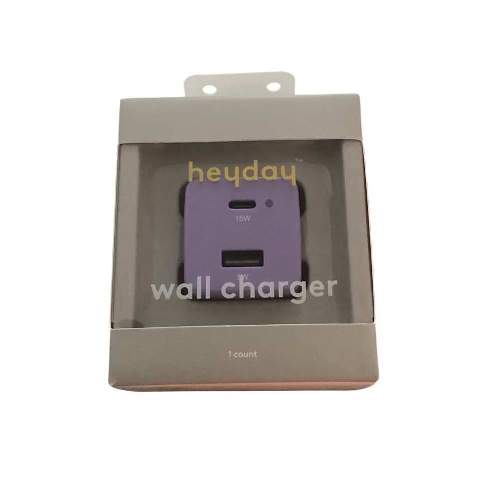 Heyday Purple Dual USB Wall Charger 15W USB C 5W USB A Fast Charging
